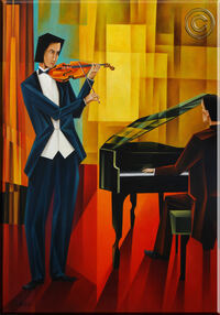 HERBSTKONZERT F&Uuml;R VIOLINE UND PIANO / &Ouml;l auf Lienwand - 70 X 100 cm